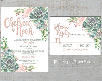 Succulent invitation Succulent RSVP Succulent Wedding Invitation Set Succulent wedding set Wedding RSVP card Succulent Details insert