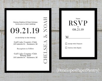 Black White Wedding Invitations Etsy