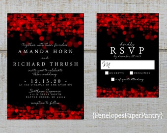 black red wedding invitations etsy
