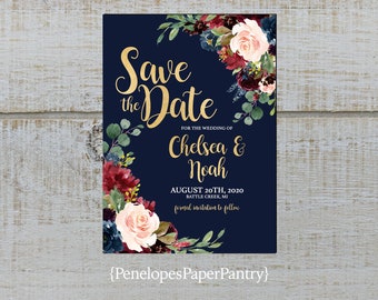 DIGITAL Printable JPG PDF Save the date Post Card Navy and Gold Confetti #105ASD