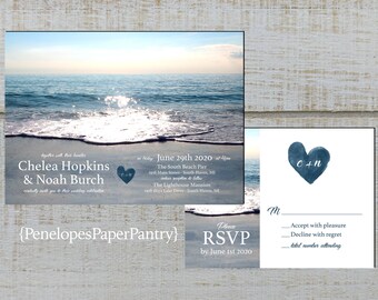 Printed Starry Night String Lights Blue Yellow Destination Couples Bridal Shower Engagement Twilight Beach #W12 Sunset Wedding Invitation