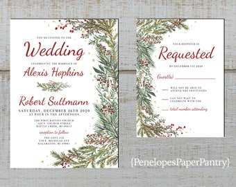 christmas wedding invitations etsy