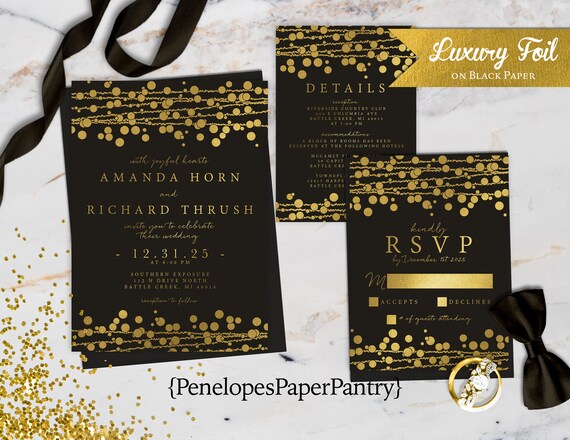 Black and Gold Wedding Invitation Fall Wedding Invites -  Hong Kong