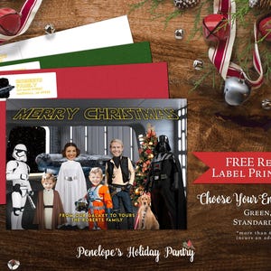 Funny Star Wars Christmas Family Photo Card,Personalized,Luke Skywalker,Princess Leia,Darth Vader,Chewbacca Printed Cards Envelopes Included