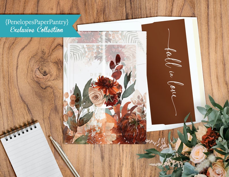 Fall Floral Wedding Invitation Bundle,Fall Wedding Bundle,Invitation Suite,Vellum Envelopment,Sticker,Envelope Liners,Envelope Printing image 3