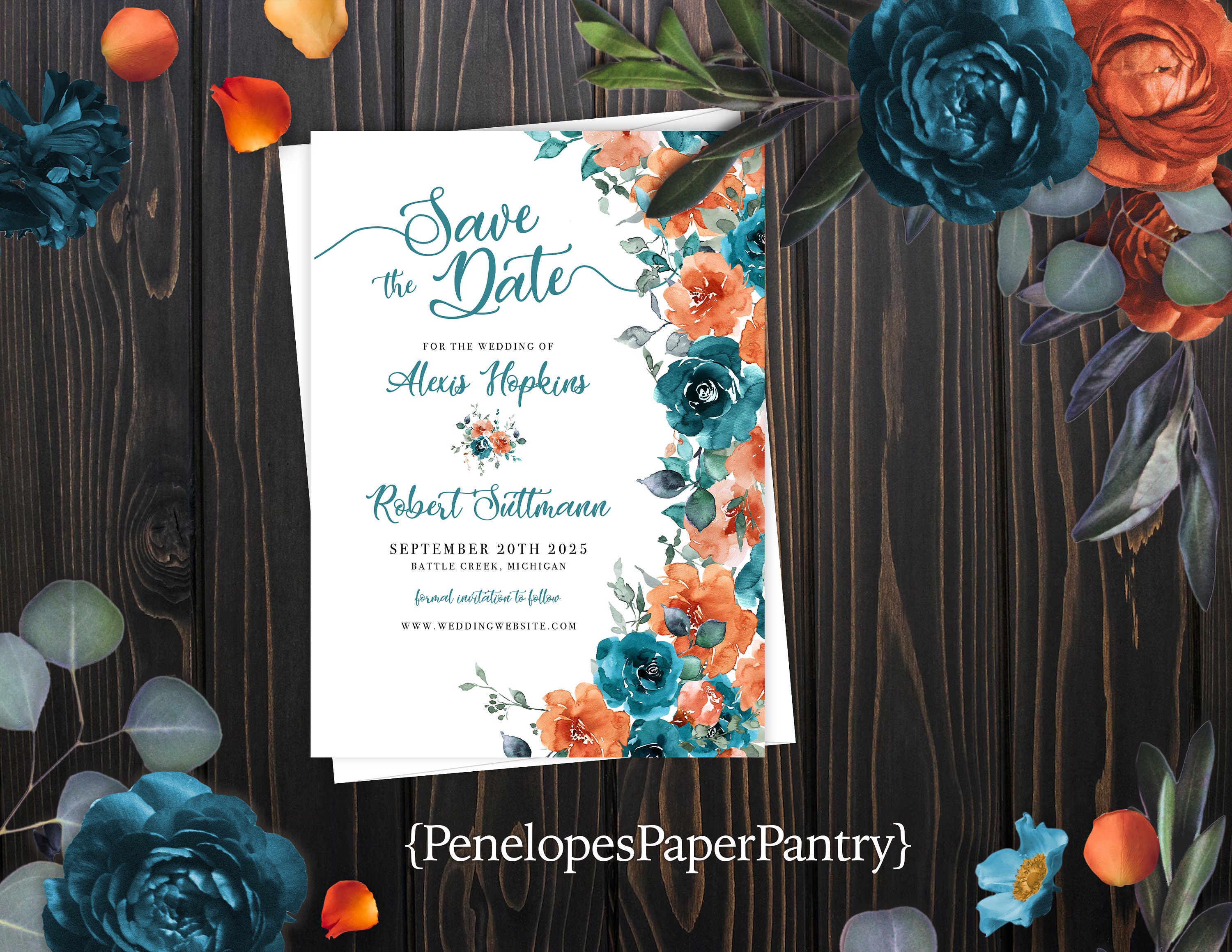 Turquoise And Orange Wedding Invitations