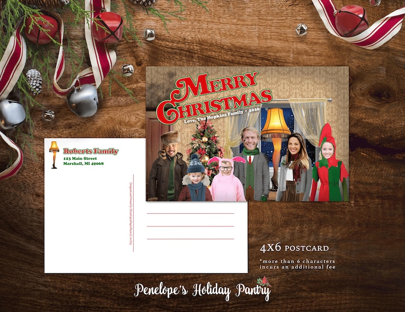 Funny A Christmas Story Family Photo Card Ralphie Pink Bunny Pajamas Leg Lamp Design 4x6