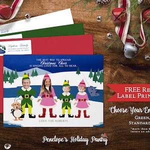 Carte photo de famille Noël drôle copain l'elfe narval pingouin personnalisée cartes imprimées avec des enveloppes étiquettes d'adresse de retour