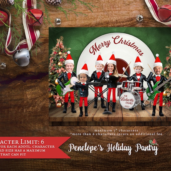 Funny Elf Rock Band Christmas Family Photo Card,Personalized,Elves In A Band,Matching Back Print,Return Label,Envelope Included,Printed Card