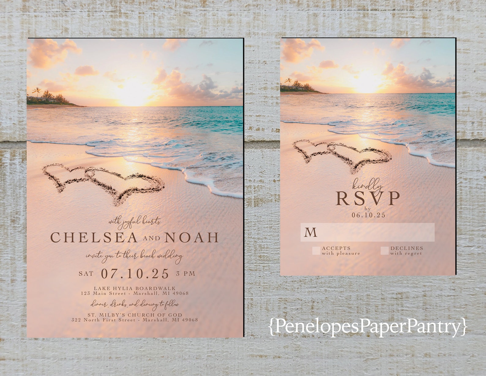 Romantic Beach Wedding Invitation