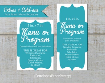 Custom Wedding Programs and or Menus,5x7 or 4x9 Size,Designed to Match,Front Print,Front and Back Print,Matching Paper