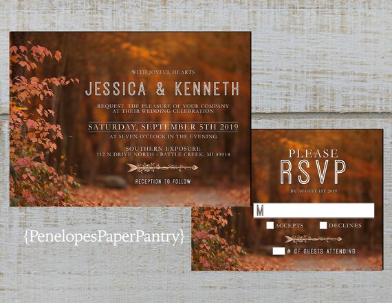 Rustic Fall Wedding Invitationsfall Forestfall Etsy