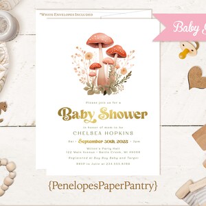 Personalized Mushroom Baby Shower Invitation,Mushroom Shower Invite,Mushrooms,Gold Foil,Gold Foil Print,Printed Invite,Envelope Included