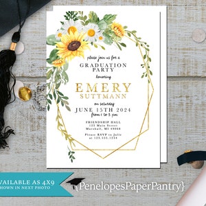 Floral Graduation Invitation,Announcement,Commencement,Class of 2024,Grad Party Invite,High School Grad,College Grad,Shimmery,Personalize 5x7 inches