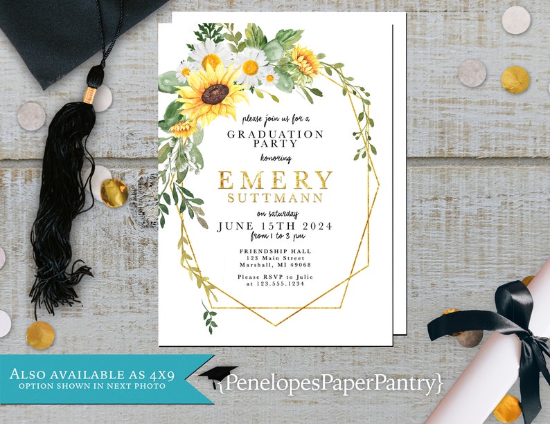 Floral Graduation Invitation,Announcement,Commencement,Class of 2024,Grad Party Invite,High School Grad,College Grad,Shimmery,Personalize 5x7 inches