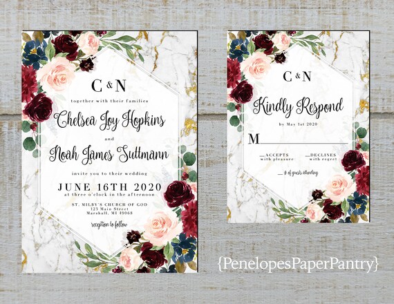 Elegant Rustic Floral Geometric Frame Fall Wedding Etsy