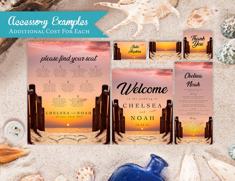 Sunset Beach Wedding Invitation,Beach Wedding Invite,Tropical Wedding,Hawaii Wedding,Lake,Personalize,Printed Invitation,Envelope Included image 3