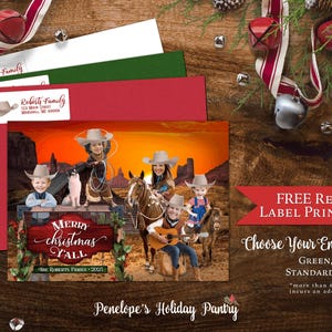 Funny Wild West Christmas Family Photo Card Personalized Cowboys Horses Merry Christmas Ya'll Western Printed Cards Envelope Included Sepia