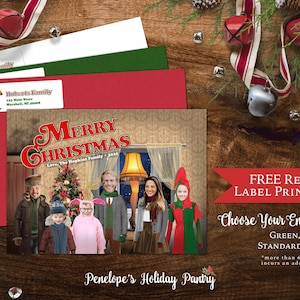 Funny A Christmas Story Family Photo Card Personalized Ralphie Pink Bunny Pajamas Leg Lamp Printed Cards With Envelopes Return Address Label