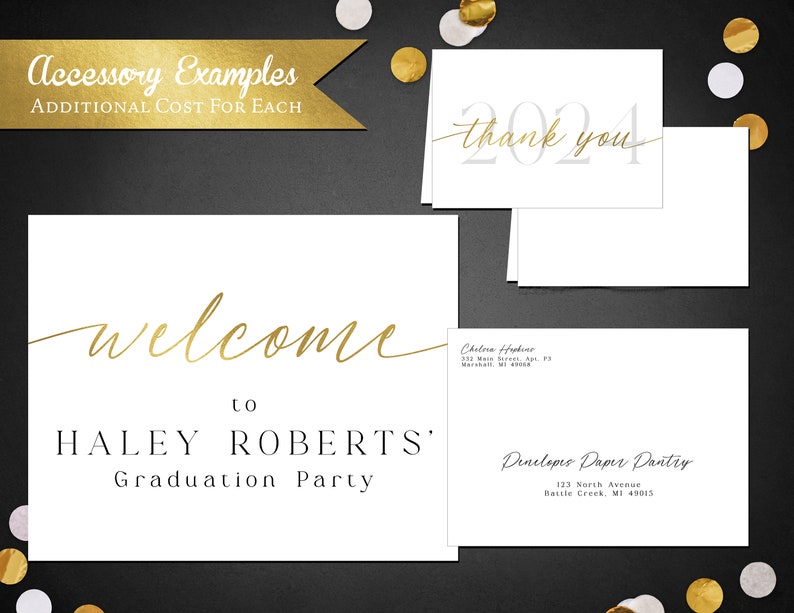 Gold Foil Graduation Party Invitation,Announcement,Commencement,Class of 2024,Unisex,High School,College,Personalize,Printed Card,Envelope image 3