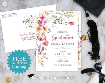 Wildflower Graduation Party Invitation Announcement Personalized and Printed  with Envelopes
