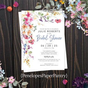 Bright Wildflower Bridal Shower Invitation Personalized Summer Couples Garden Miss To Mrs Bridal Brunch Printed Invitation Envelope Included