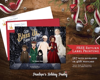 Funny A Christmas Carol Family Photo Card, Personalized Scrooge Tiny Tim Holiday Card with Envelopes