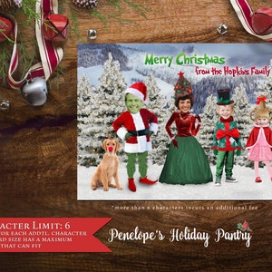 Personalized,Grinch Family,Christmas Family Photo Card,Customized Photo Cards,Group Photo Card,Back Print,Envelopes Included,Address Labels