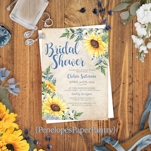 Sunflower Bridal Shower Invitation,Sunflower Bridal Shower Invites,Rustic Shower Invite,Calligraphy,Parchment,Envelope Included,Personalize