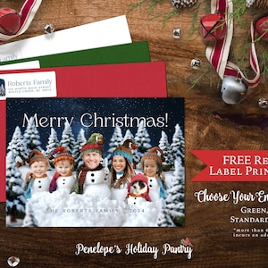 Funny Snowman Christmas Family Photo Card Personalized Snow People Family As Snowmen Printed Cards Envelopes Included Matching Back Print