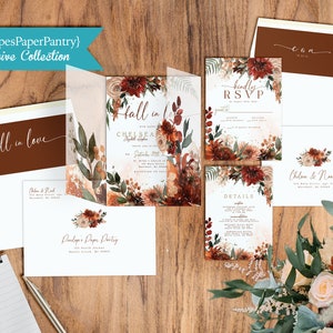 Fall Floral Wedding Invitation Bundle,Fall Wedding Bundle,Invitation Suite,Vellum Envelopment,Sticker,Envelope Liners,Envelope Printing image 1