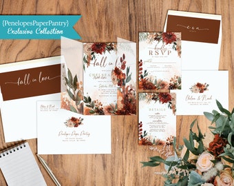 Fall Floral Wedding Invitation Bundle,Fall Wedding Bundle,Invitation Suite,Vellum Envelopment,Sticker,Envelope Liners,Envelope Printing