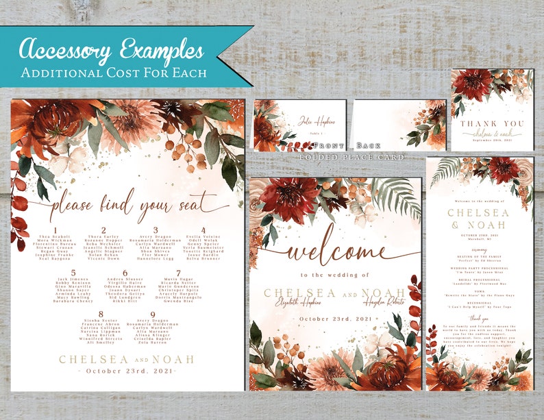 Fall In Love Floral Wedding Invitation,Personalized,Fall Wedding Invite,Calligraphy,Burnt Orange,Terra Cotta,Custom Invite,Envelope Included image 3