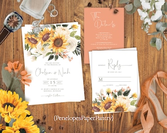 Sunflower Wedding Invitation Set: Elegant Fall Floral