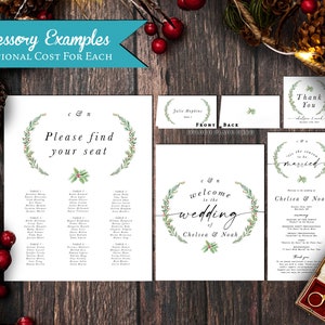 Elegant Winter Wedding Invitation,Tis The Season To Be Married,Evergreen Branches,Calligraphy,Personalize,Printed Invitation,Envelope image 3