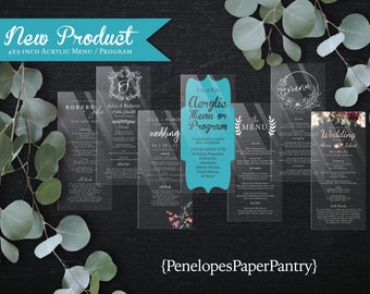 Acrylic Wedding Menu,Acrylic Wedding Ceremony Program,Custom Acrylic Menu,Personalized Acrylic Program,Printed Acrylic,Acrylic Decor,4x9