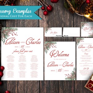 Elegant Christmas Wedding Invitation,Christmas Wedding Invite,Green,Red,Calligraphy,Personalized,Shimmery Invitation,Envelopes Included image 3