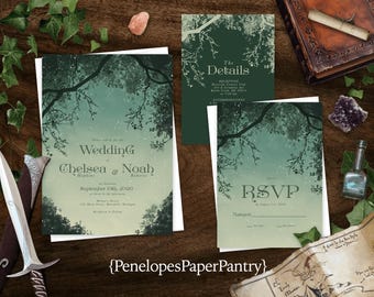 Fantasy Theme Wedding Invitation Suite: Fairy Forest, Enchanted, Magical, Ethereal, Personalized and Printed