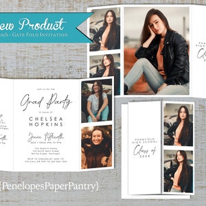 Unique Gatefold Graduation Party Photo Invitation,Announcement,Unisex,Class of 2024,High School,College,Personalize,Printed,Envelope