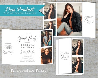 Unique Gatefold Graduation Party Photo Invitation,Announcement,Unisex,Class of 2024,High School,College,Personalize,Printed,Envelope