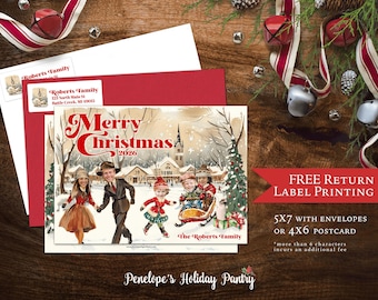Funny Vintage Christmas Photo Card, Personalized Retro Family Holiday Card, Custom Printed Card Envelopes