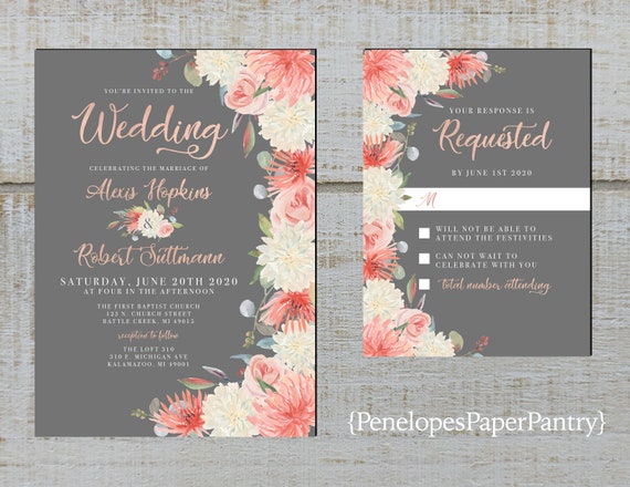 Elegant Gray Floral Summer Wedding Etsy