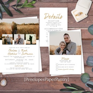 Photo Wedding Invitation,Multiple Photo Wedding Invite,Your Photos,Custom Photos,Gold Print,Shimmery Invitation,Envelopes Included,Custom