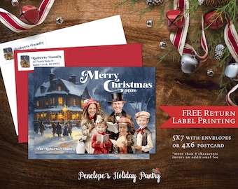 Victorian Carolers Christmas Photo Card Funny Vintage Family Holiday Card Personalized Printed with Envelopes