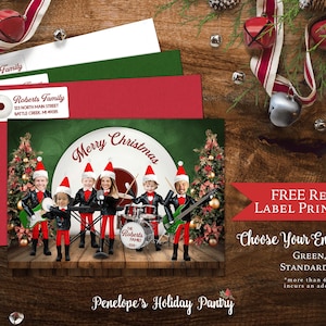 Funny Elf Rock Band Christmas Family Photo Card Personalized Elves Playing Music Custom Text Printed Card With Envelopes Double Sided Unique