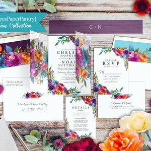 Lot floral lumineux pour faire-part de mariage estival, carte RSVP personnalisée, enveloppe pour carte, impression d'adresse, bande vélinée pour le ventre
