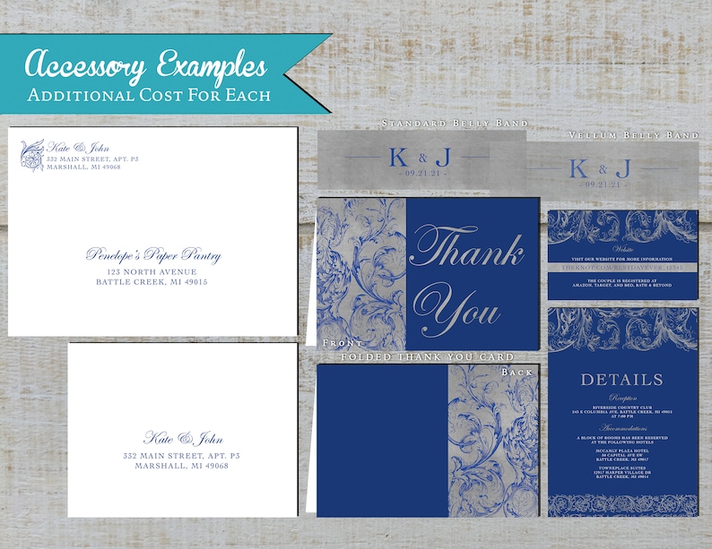 Elegant Royal and Silver Wedding Invitation,Royal Blue,Silver,Shimmery,Calligraphy,Traditional,Printed Invitation,Wedding Set,Envelope