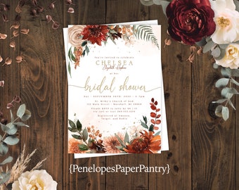 Floral Bridal Shower Invitation: Autumn Floral Brunch Party Cards