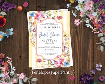Wildflower Bridal Shower Invitation: Summer, Garden Theme,Bridal Tea,Personalized and Printed