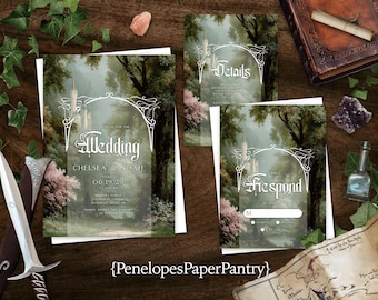 Fantasy Theme Wedding Invitation Suite: Enhanted Forest, Fairies, Magical, Ethereal, Personalized and Printed